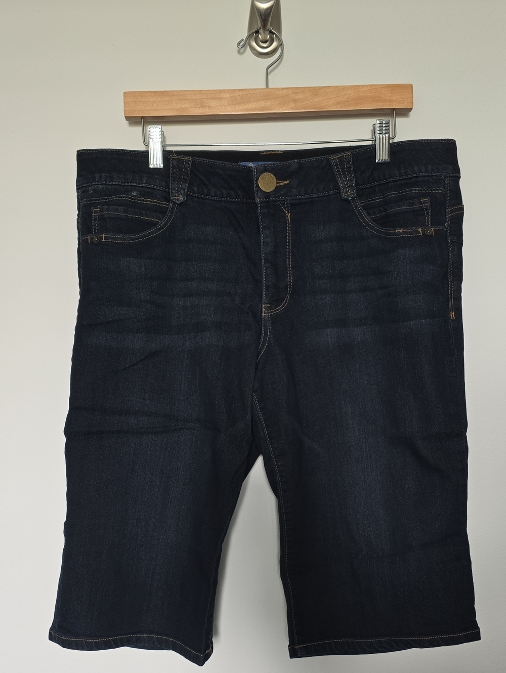 Democracy Indigo Denim Shorts with Brass Button